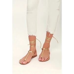 Lulus Women's Camren Gold Ankle Strap Leather Lace-Up Thong Sandals Size 8M NWOT